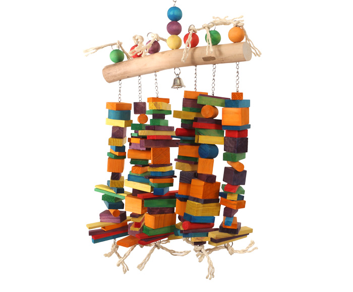 Rainbow Waterfall Large Parrot Toy featuring many wooden pieces